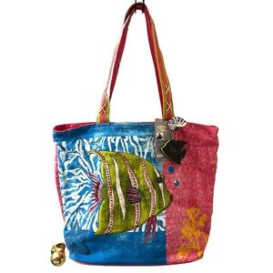 Paul Brent Fantasea Beaded Fish Nautical Beach Zip Oversized Bag New w/tag